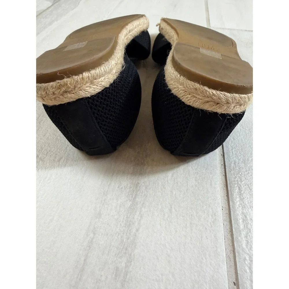 Eileen Fisher Women Black Knit Espadrille Flat Sandals Open Toe D'Orsay 7.5